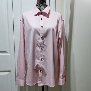 Men's Pink Button-Up Long Sleeve Dress Shirt L